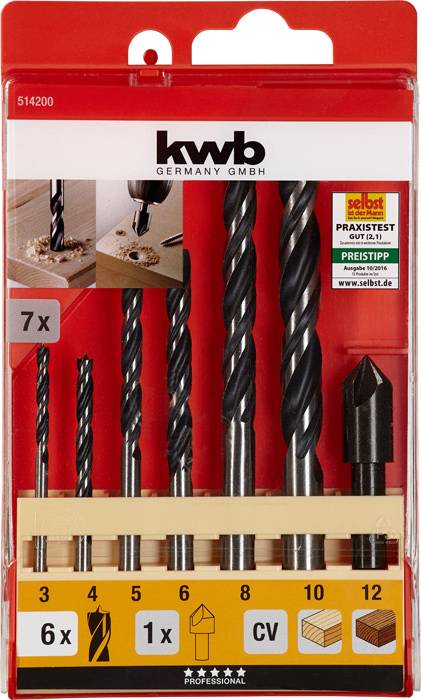 Набір спіральних свердел по дереву kwb 514200, 7 шт.