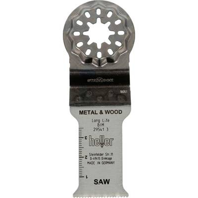Metalowa i drewniana oscylacyjna piła do cięcia z wzorem otworu w kształcie gwiazdy, oznaczona etykietą "METAL & WOOD" i "SAW", do cięcia metalu i drewna.