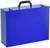 Niebieski plastikowy kuferek z czarną rączką, odpowiedni do przechowywania i transportu mniejszych przedmiotów.