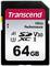 Karta SD Transcend o pojemności 64 GB, odpowiednia do Ultra Performance, oznaczona symbolami A1, U3, V30, SDXC i klasy 10.