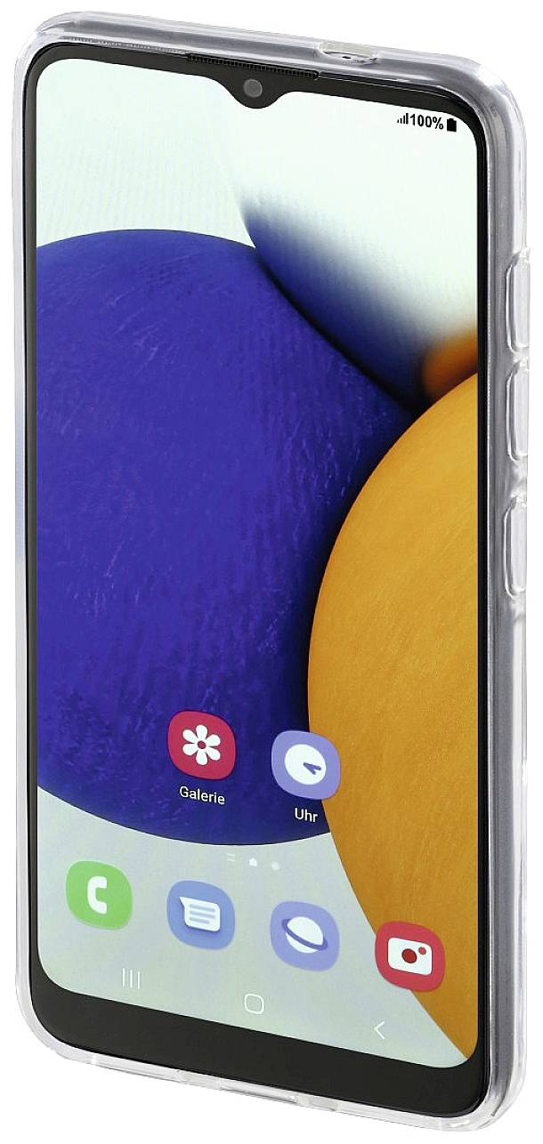 Nowoczesny smartfon w plastikowej obudowie wyświetla ekran z kilkoma ikonami aplikacji, w tym 'Galeria' i 'Zegar'.