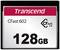 Zdjęcie karty pamięci przedstawia kartę Transcend CFast 602 o pojemności 128 GB.