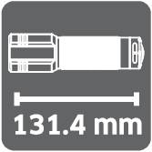 131,4 mm długości pionowego obiektu cylindrycznego, wyświetlanego w kolorach czarno-białych.