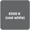 Czarny tekst '6500 K (chłodna biel)' na białym tle, wskazujący temperaturę barwową jako chłodnobiałą.