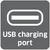 Obraz przedstawia symbol portu ładowania USB z charakterystycznym, stylizowanym złączem USB-C oraz napisem 'port ładowania USB'.