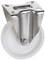 Białe koło z obudową metalową, które jest zazwyczaj stosowane jako kółko jezdne w meblach lub urządzeniach.