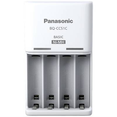 Czterokanałowa ładowarka do akumulatorów Ni-MH marki Panasonic, model BQ-CC51C, z pustą komorą na baterie.