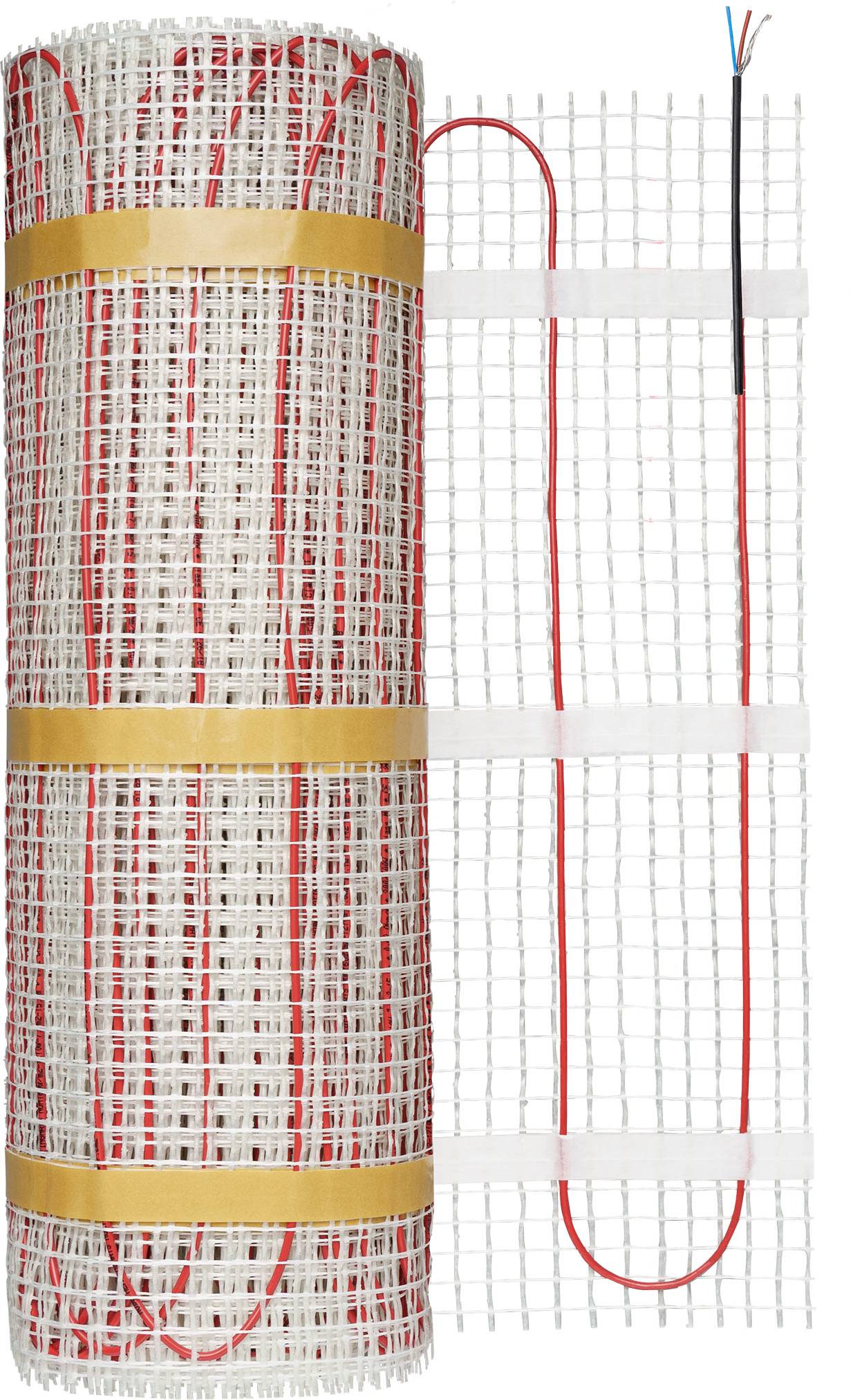 Rozwinięta mata grzejna z widocznie ułożonym przewodem grzewczym, gotowa do instalacji w systemie ogrzewania podłogowego.