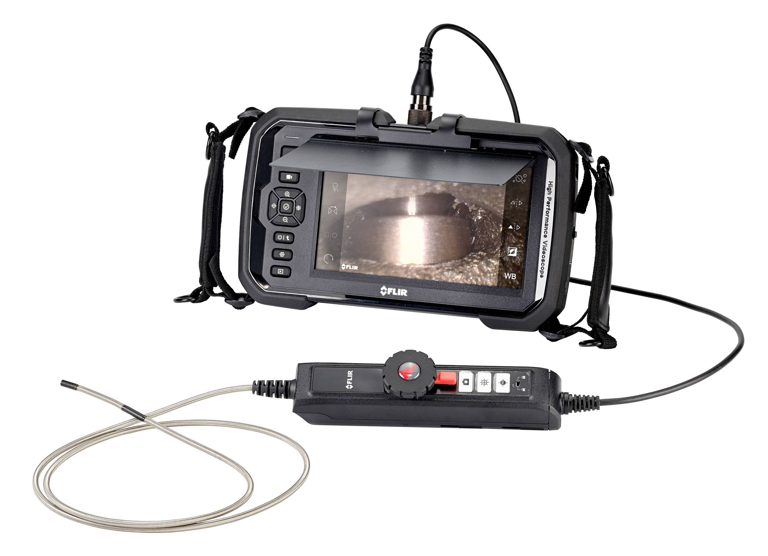 Przenośne urządzenie inspekcyjne z ekranem i sondą kamerową do wizualnej kontroli trudno dostępnych miejsc.