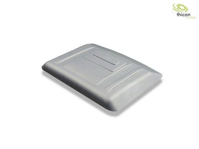 Dach z tworzywa sztucznego do modeli pojazdów, szary, prostokątny, z wytłoczonymi liniami dla dodatkowych szczegółów. Produkt firmy thicon models.