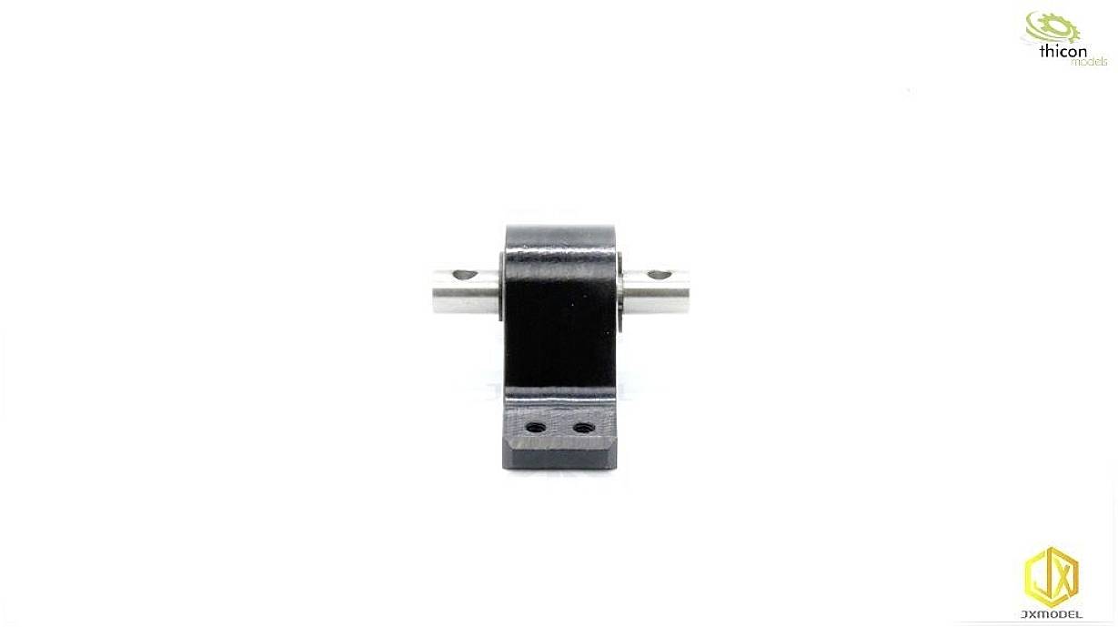 Czarne łożysko metalowe na białym tle, odpowiednie do części maszyn. Logo 'thicon' w lewym górnym rogu, logo 'xmocel' w prawym dolnym rogu.