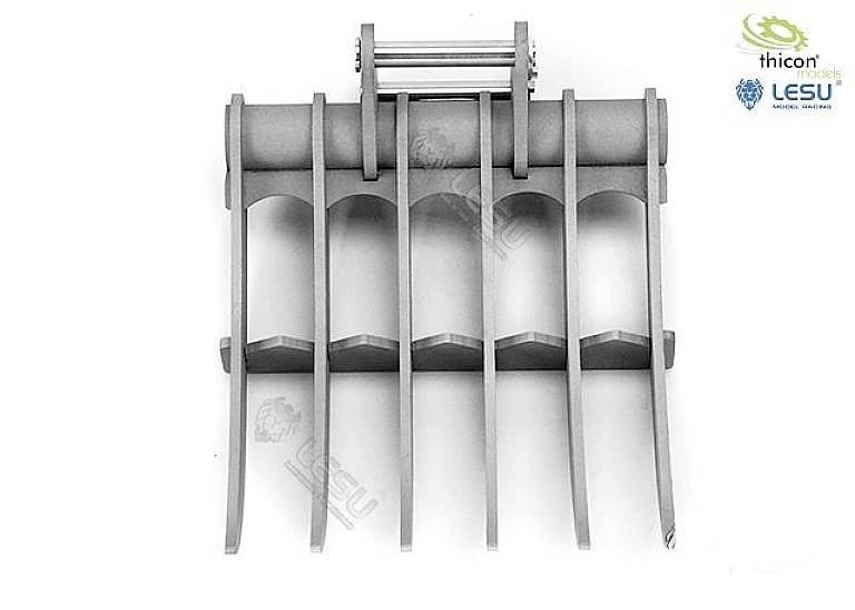 Metalowy chwytak z pięcioma zębami, wyprodukowany przez Thicon Models i Lesu, przedstawiony na białym tle.