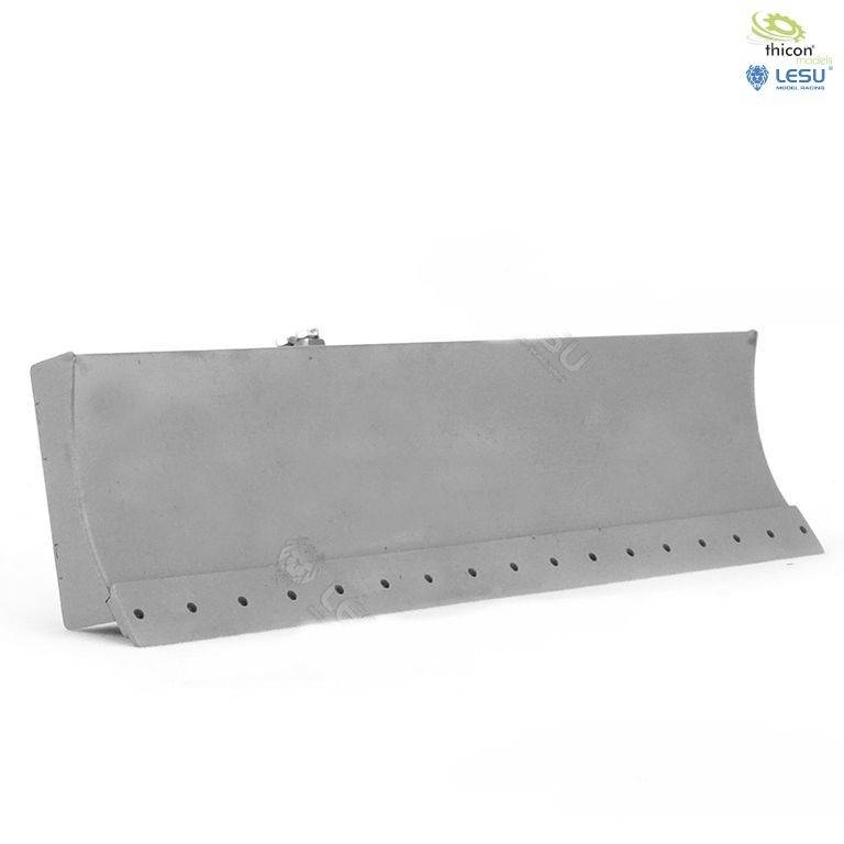 Szara łopata do śniegu do modelarstwa przedstawiona w widoku bocznym na białym tle. W prawym górnym rogu znajdują się dwa logotypy.