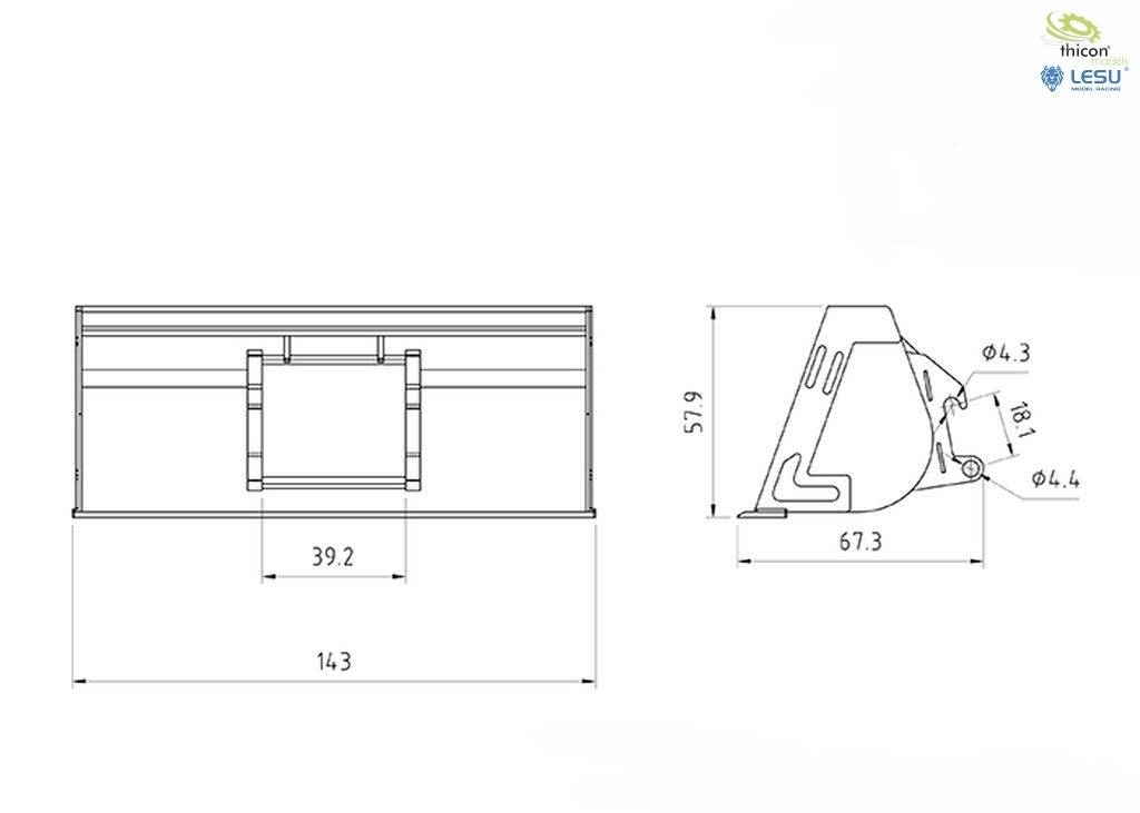 Rysunek techniczny struktury metalowej z widokiem z przodu i z boku. Wymiary podane są w centymetrach.