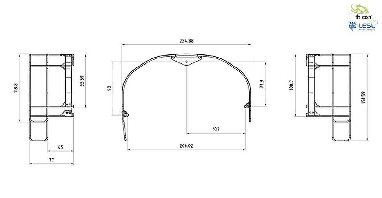 Rysunek techniczny zawieszenia osi samochodu ciężarowego z oznaczeniami wymiarów w milimetrach. Logotypy producentów w prawym górnym rogu.