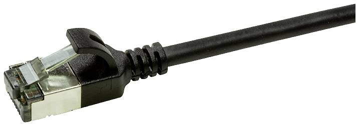 Czarny kabel Ethernet z wtykiem RJ45, odpowiedni do połączeń sieciowych.
