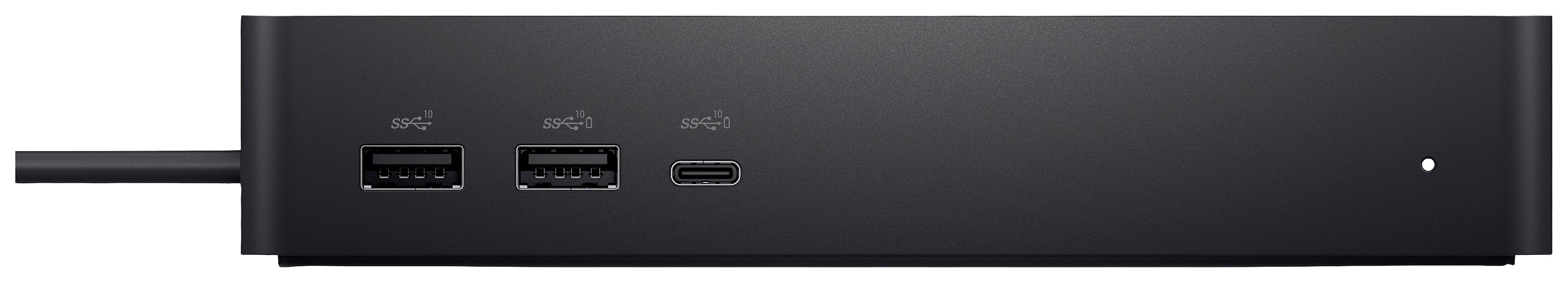 Czarne urządzenie elektryczne z trzema portami USB z przodu.