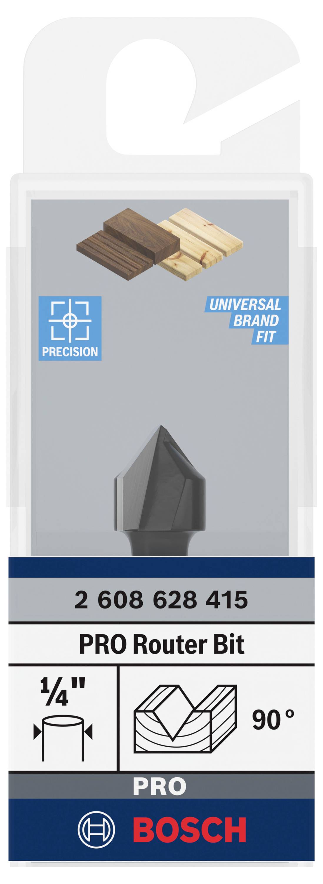 Frez Bosch PRO 2 608 628 415, ćwierć cala, 90 stopni, odpowiedni do obróbki drewna, z uniwersalnym dopasowaniem marki i precyzją.