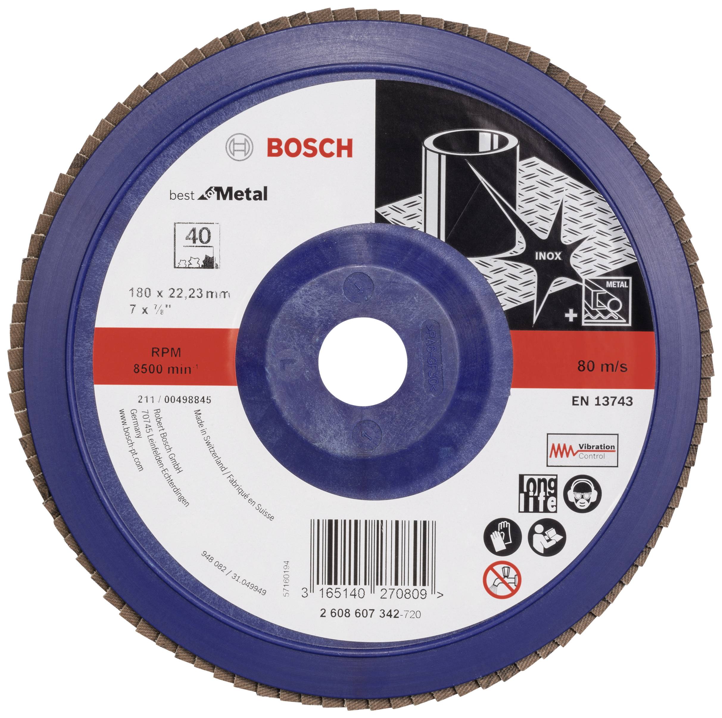 Аксесуари Bosch 2608607342 X571 Пелюстковий шліфувальний круг Діаметр 180 мм Діаметр отвору 22,33 мм Зернистість 40 сталь 1 шт.