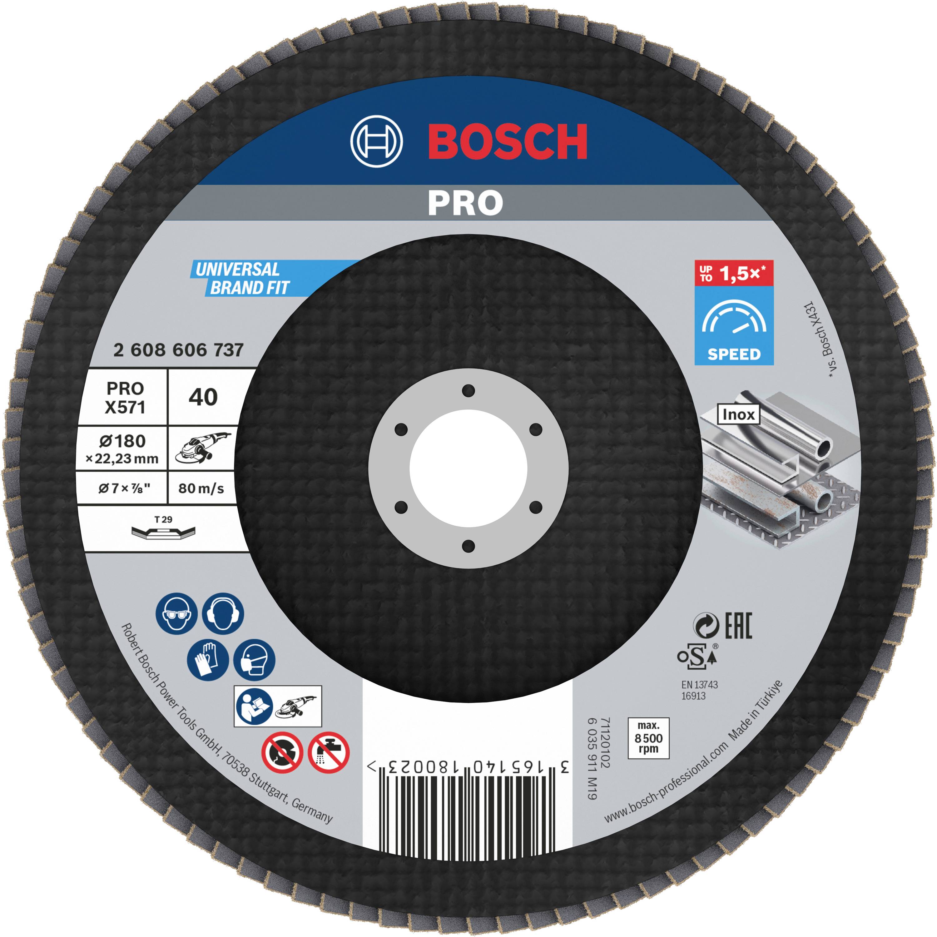 Аксесуари Bosch 2608606737 X571 Пелюстковий шліфувальний круг Діаметр 180 мм Діаметр отвору 22,33 мм Зернистість 40 сталь 1 шт.