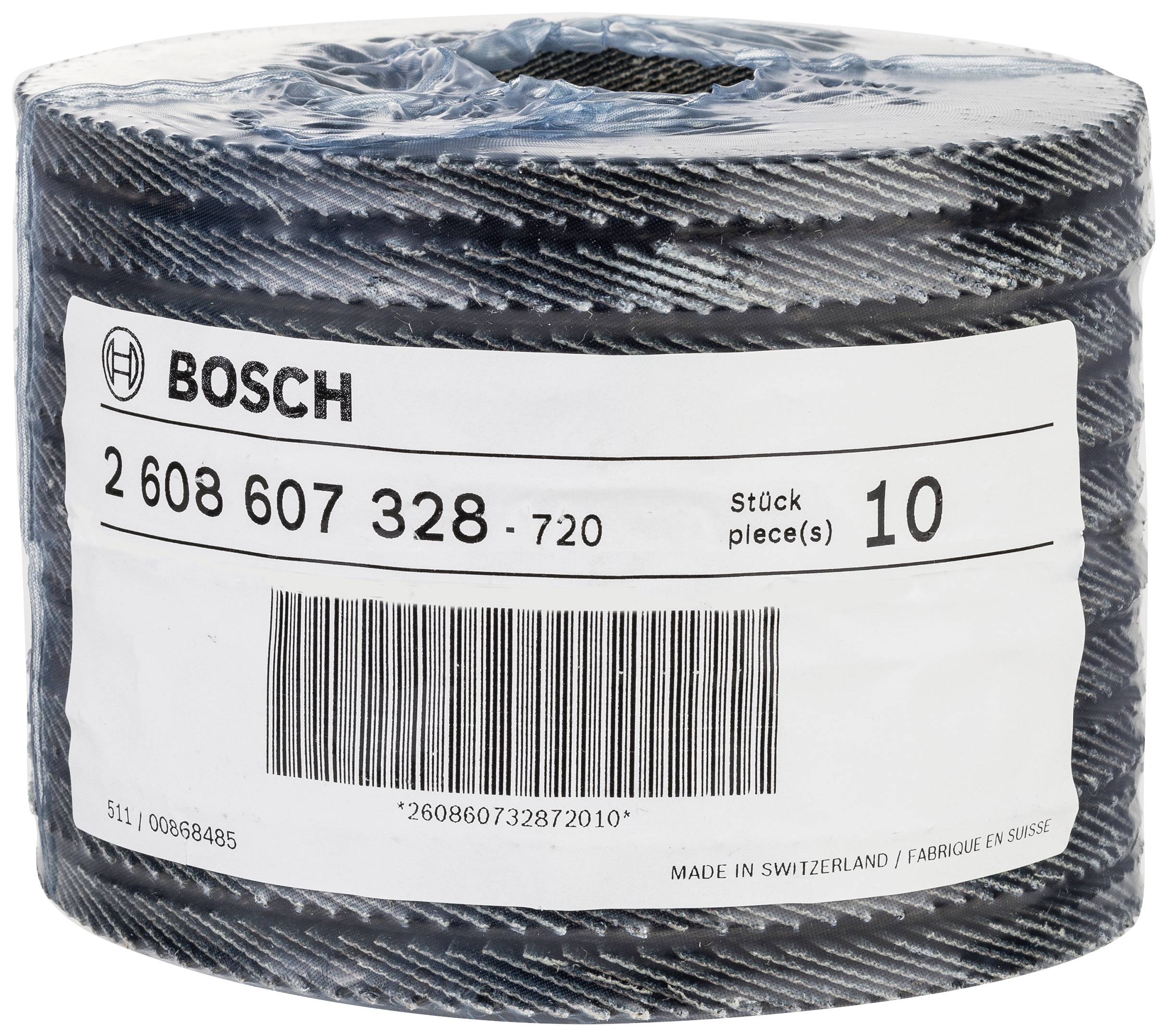 Rolka taśm szlifierskich Bosch, numer produktu 2 608 607 328, zawiera 10 sztuk. Wyprodukowane w Szwajcarii.