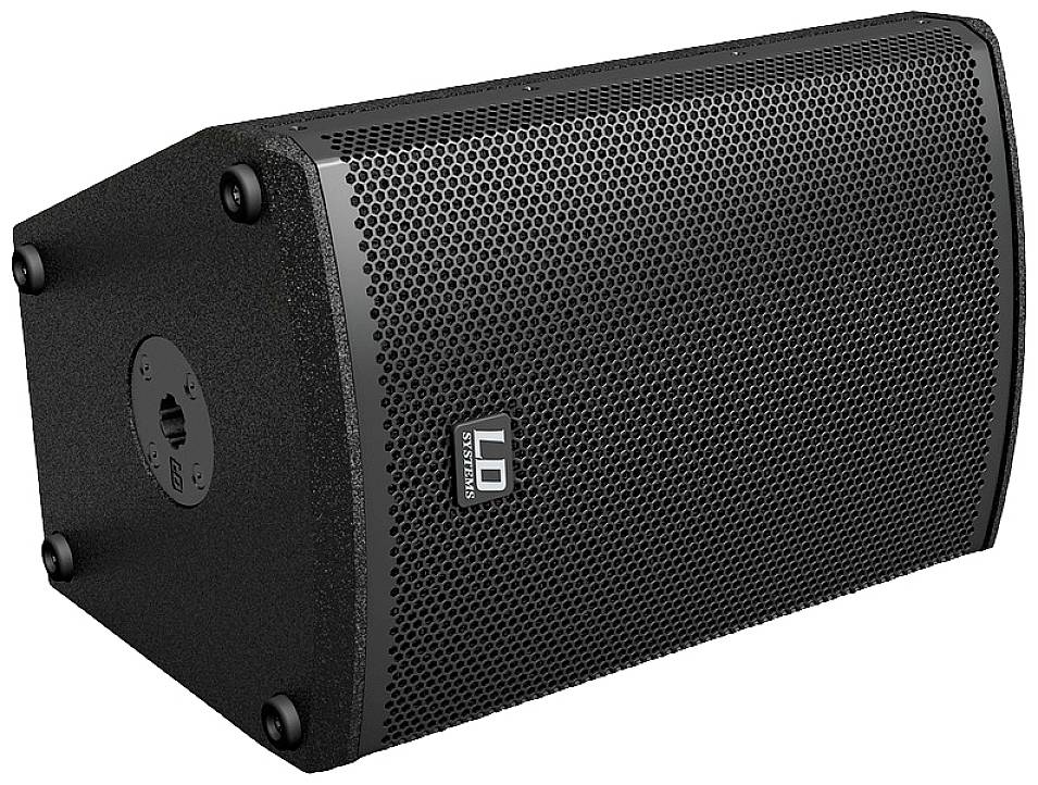 Czarny głośnik z ochronną metalową kratką i logo marki na przedniej części, odpowiedni do wzmacniania dźwięku.