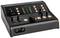 Konsoleta dźwiękowa z wieloma pokrętłami, wskaźnikami LED i gniazdami przyłączeniowymi, przeznaczona do sterowania i edycji dźwięku.