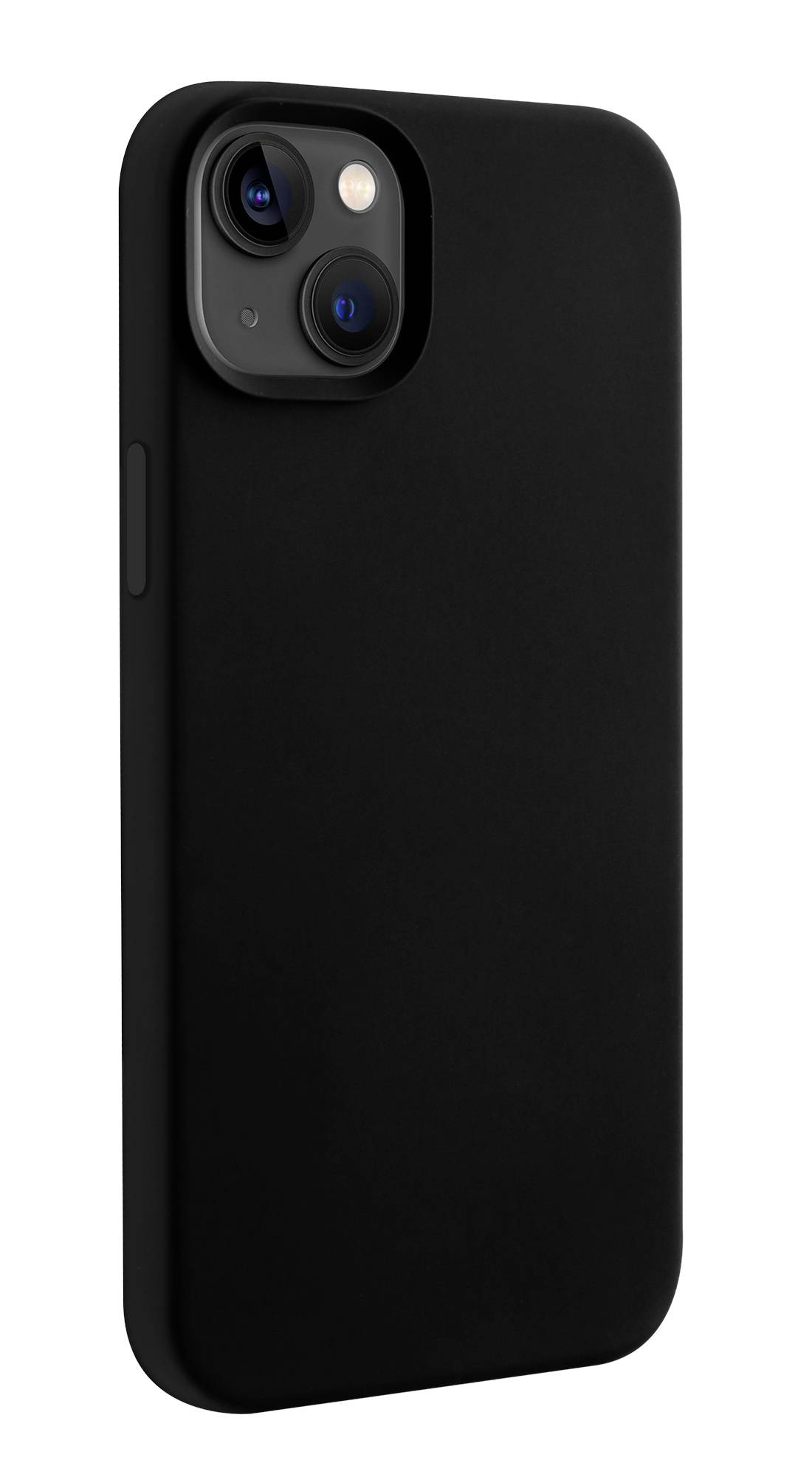 Czarny smartfon w prostej, czarnej obudowie, widok z tyłu z widoczną kamerą.