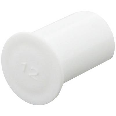 Biały, cylindryczny korek plastikowy z wygrawerowaną cyfrą '12'.