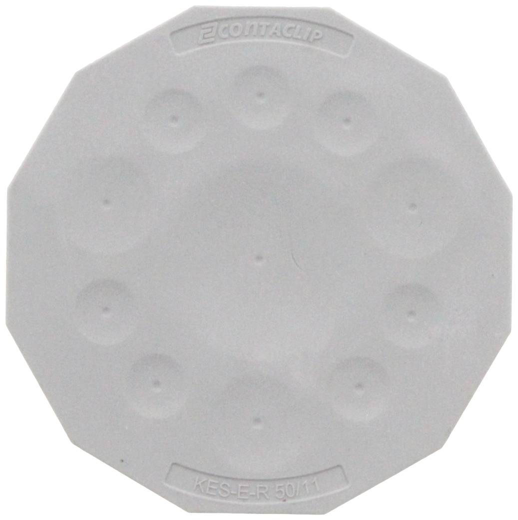 Szara, ośmiokątna płyta z tworzywa sztucznego z logo 'CONTA-CLIP' na górze. Zawiera kilka wypukłości w kształcie koła i napis 'KESE-R 50/M'.