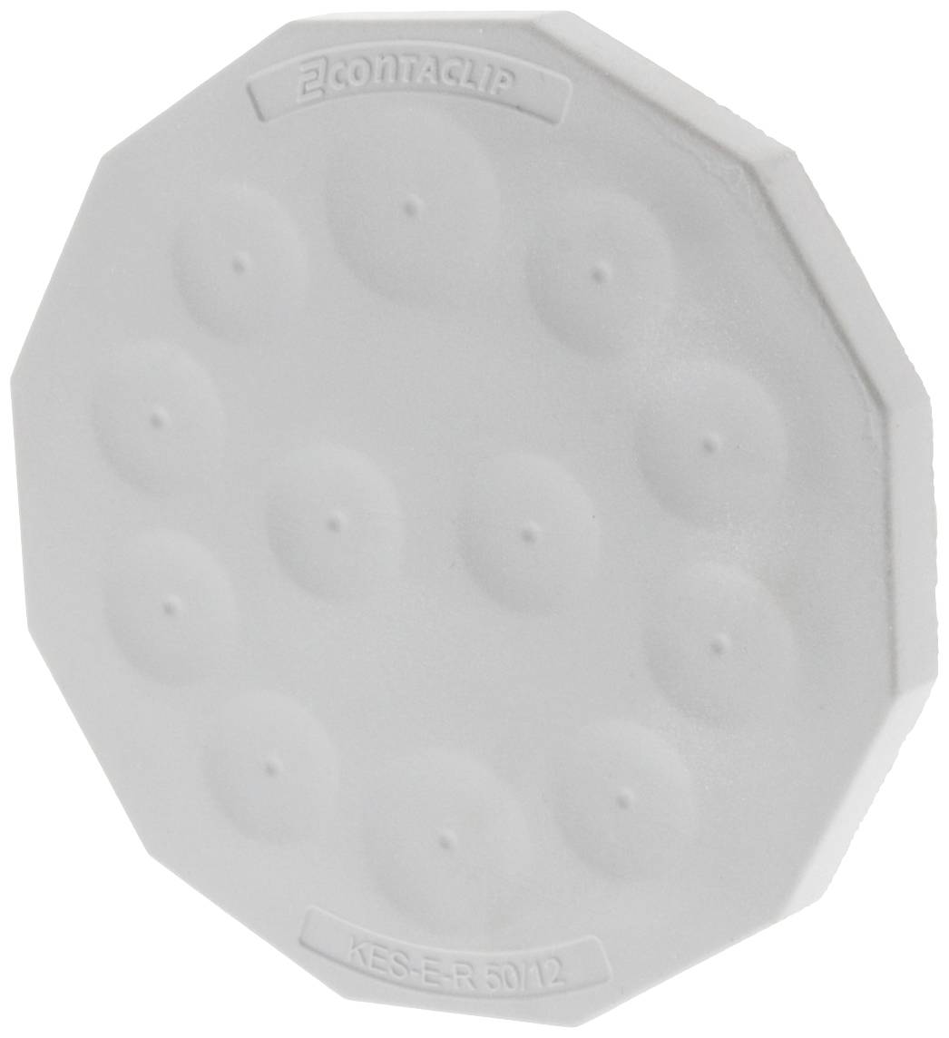 Biała, okrągła płyta z tworzywa sztucznego z wyciętymi otworami i dziurkowanym wzorem, prawdopodobnie element techniczny.