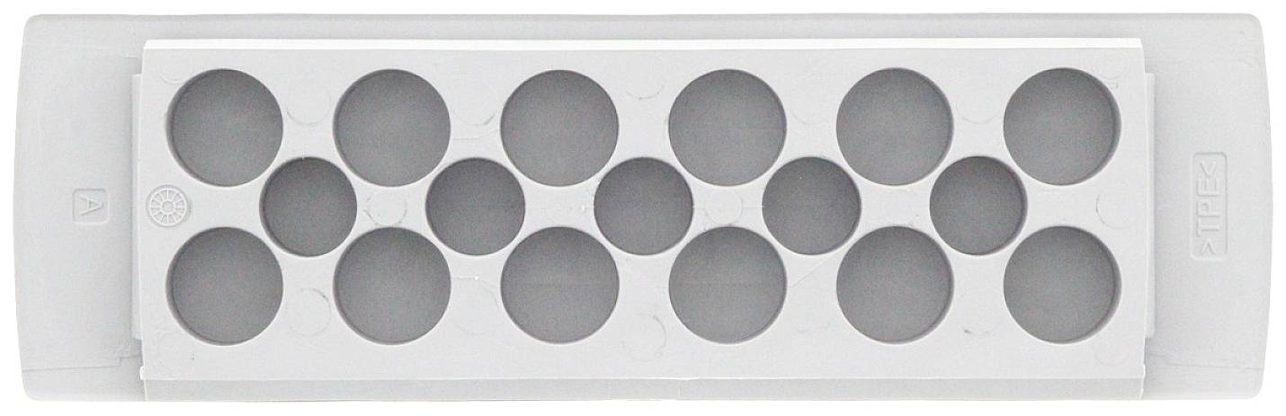 Szara kostka do lodu z 14 okrągłymi przegródkami.