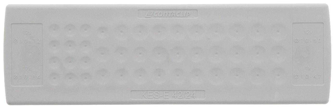 Prostokątny, szary element z tworzywa sztucznego z prążkowanym wzorem pośrodku i lekko ściętymi krawędziami.