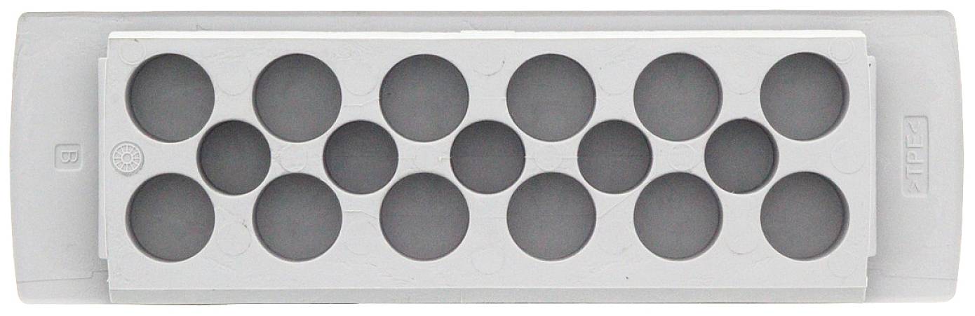 Prostokątna plastikowa taca z piętnastu okrągłymi wgłębieniami.