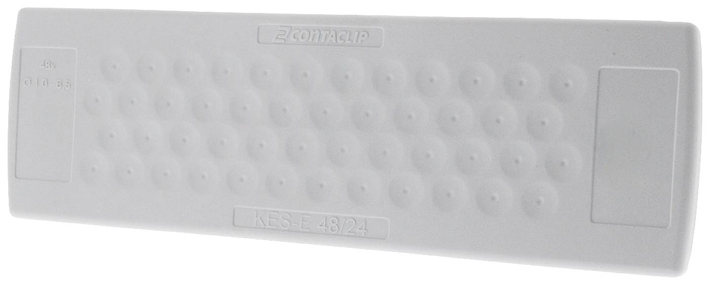 Biała, prostokątna płyta z tworzywa sztucznego z wypustkami. Na górze napis 'ContaClip'.