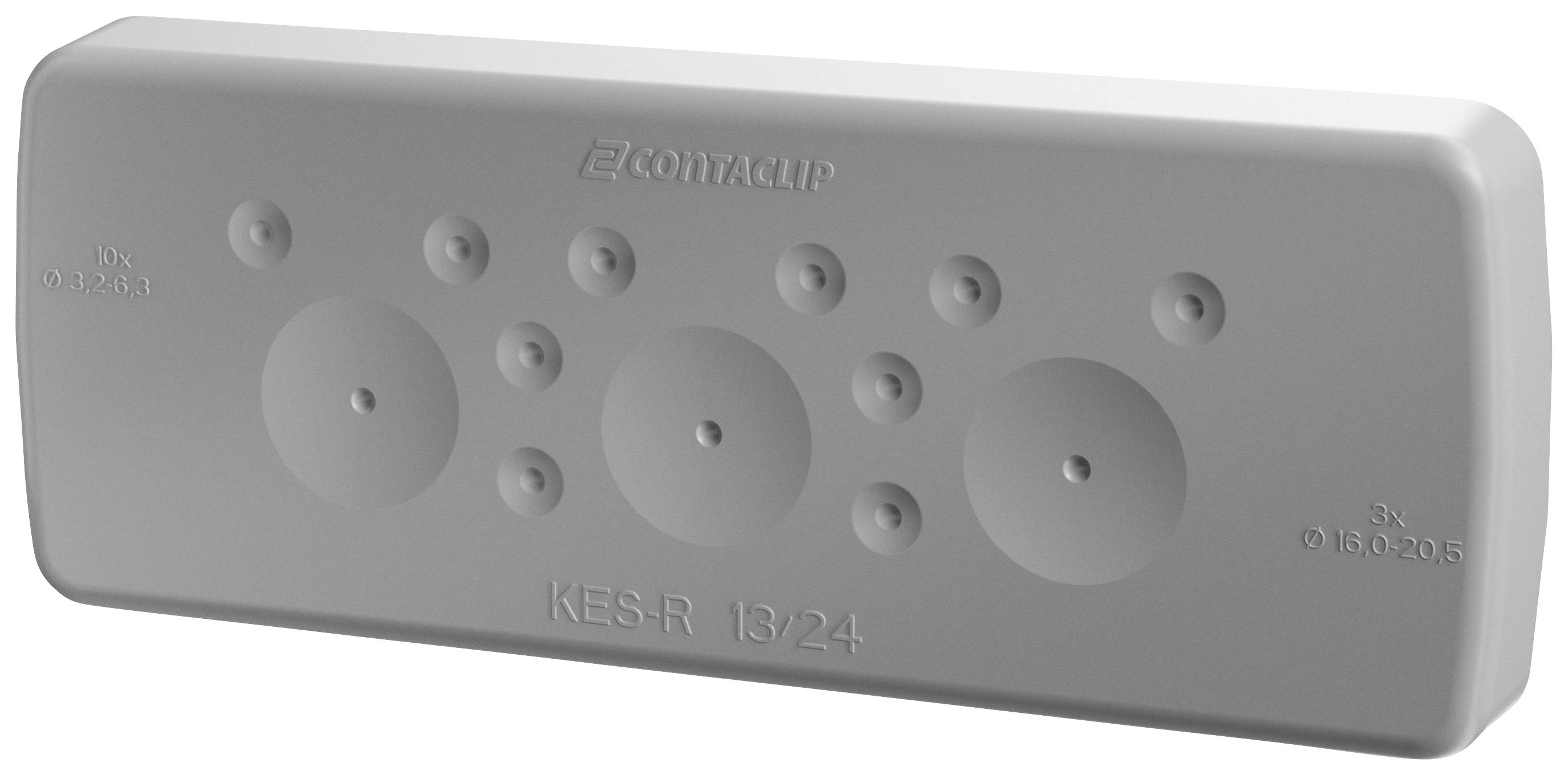 Szara płyta przepustowa z kablami o różnych rozmiarach otworów, oznaczona napisem 'KES-R 13/24'. Nazwa marki wyśrodkowana u góry.