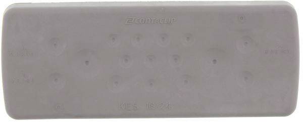 Szary element z tworzywa sztucznego z wieloma okrągłymi wgłębieniami. U góry słabo widoczny jest napis producenta.