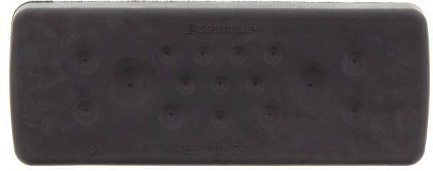 Prostokątny, czarny przedmiot z kilkoma wypukłymi punktami, przypominający pilota lub urządzenie elektroniczne.