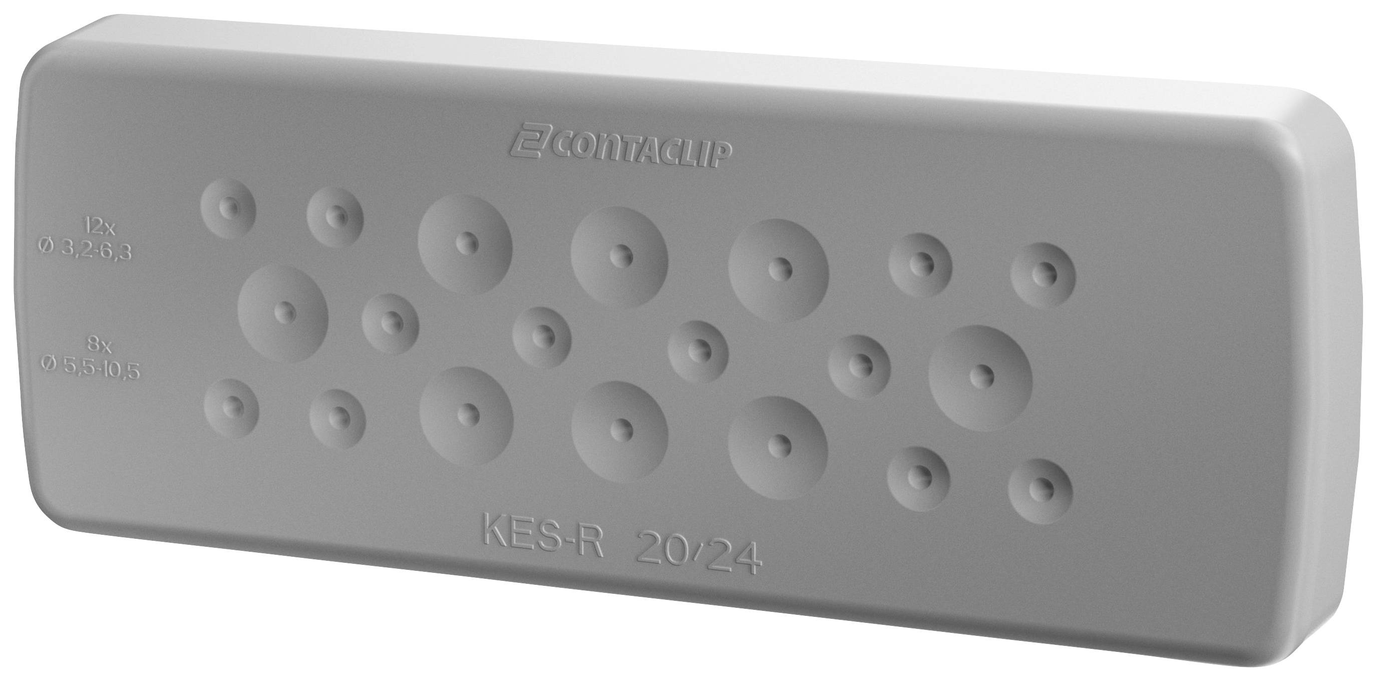 Płyta przepustowa z wieloma okrągłymi uszczelnieniami, nazwa marki 'CONTA-CLIP', model 'KES R 20/24' na przodzie.