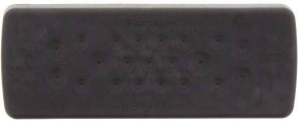 Czarna pilot zdalnego sterowania ze zużytymi przyciskami. Przyciski są ledwo widoczne, prawdopodobnie brudne lub wytarte.