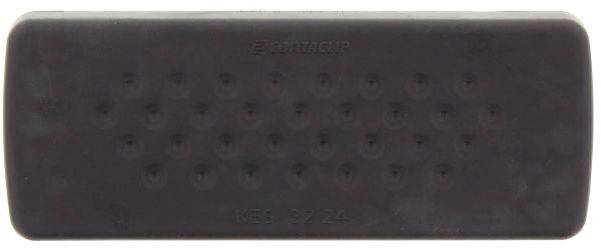 Prostokątny czarny obiekt z kilkoma małymi otworami pośrodku.