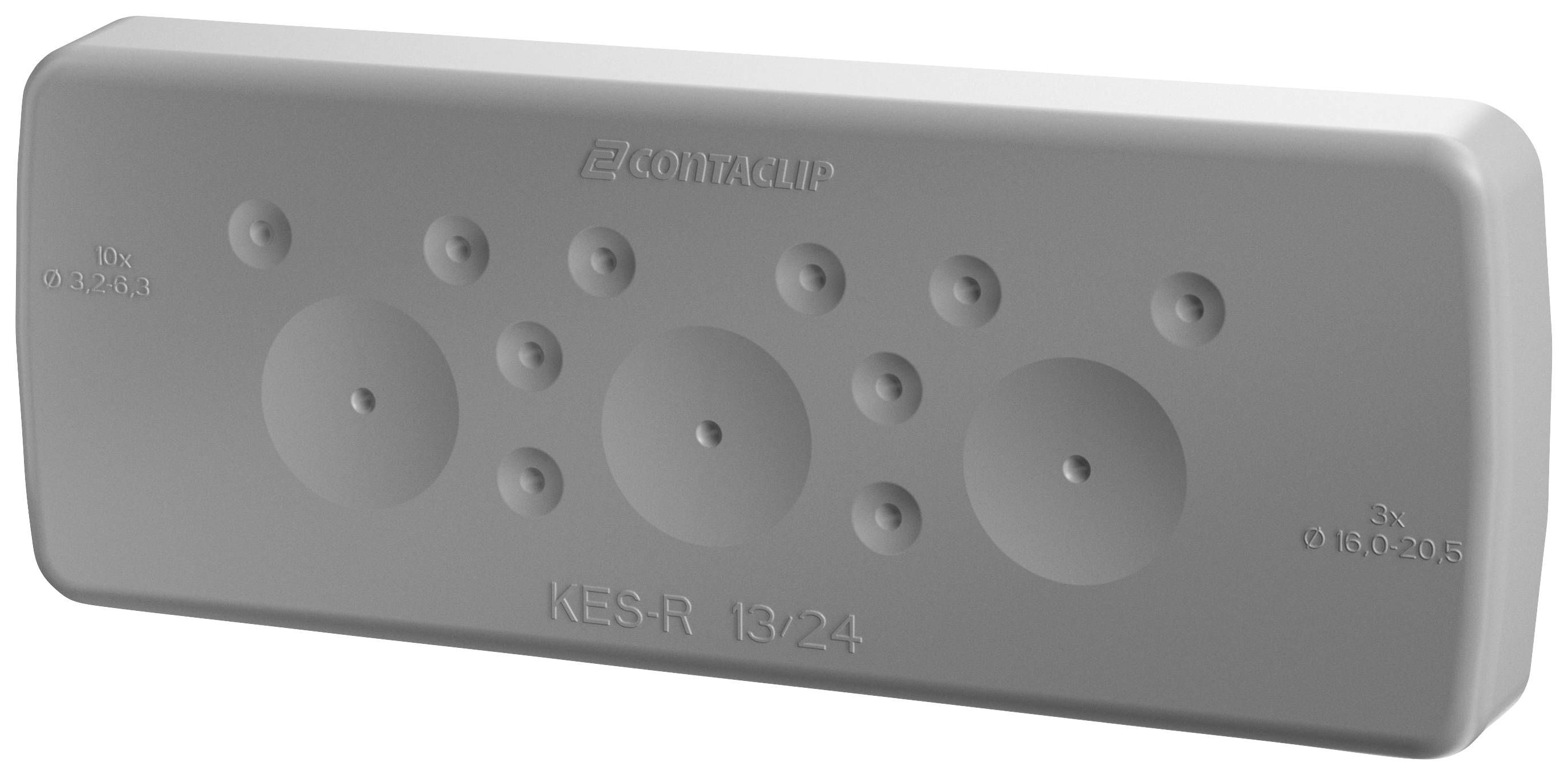 Szara przepust kablowa firmy CONTA-CLIP z wieloma otworami, model KES-R 13/24.