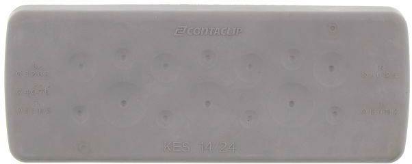 Szara płyta wprowadzająca kable z wieloma rozpoznawalnymi otworami uszczelniającymi, oznaczona napisem 'KES 14/24'.