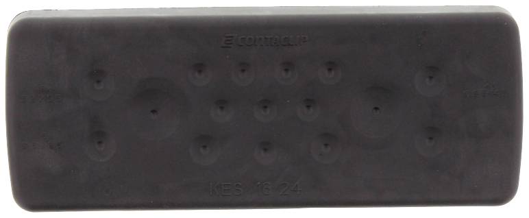 Prostokątny, czarny obiekt gumowy z kilkoma okrągłymi wypustkami.