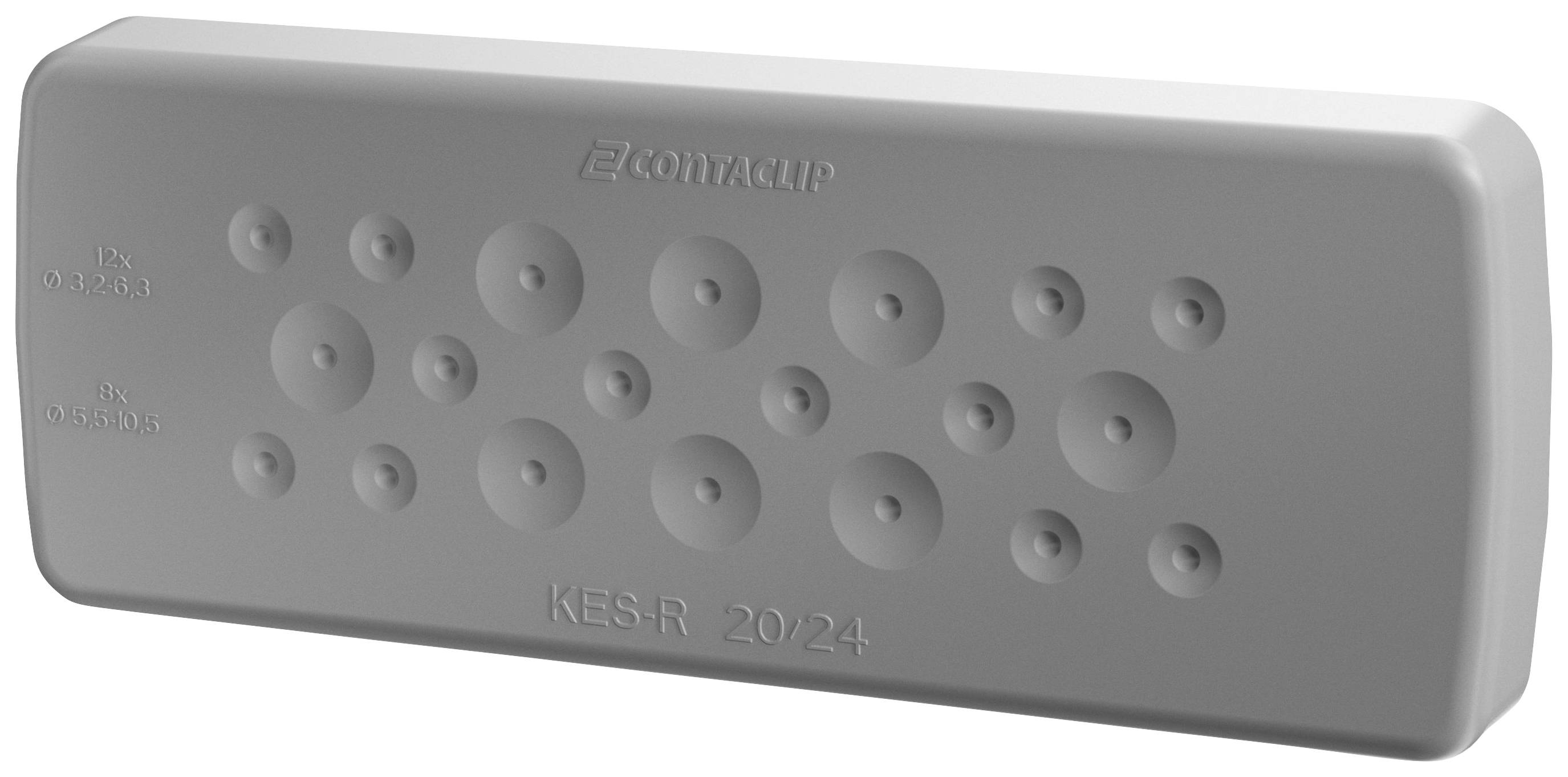 Biała płyta przepustowa z napisem 'KES-R 20/24' z kilkoma okrągłymi otworami uszczelniającymi.