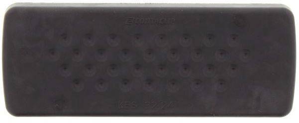 Prostokątna, ciemna gumowa nakładka na pedał z regularnymi wypustkami zapewniającymi antypoślizgowość, prawdopodobnie stosowana w pojazdach.