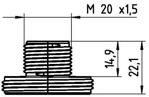 Rysunek techniczny śruby z wymiarami: gwint M 20 x 1,5, wysokość 14,9 mm, wysokość całkowita 22,1 mm.