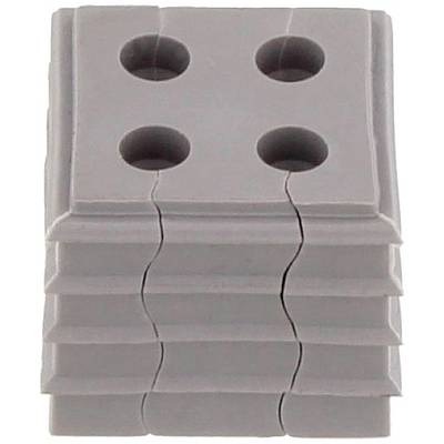 Szary, prostokątny gumowy stopek z czterema okrągłymi otworami u góry, o strukturze możliwej do sztaplowania, stosowany do tłumienia wstrząsów i stabilizacji.