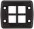 Czarna płyta z tworzywa sztucznego z czterema otworami w narożnikach oraz dwoma poziomymi i pionowymi przegrodami pośrodku.