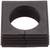 Ciemnobrązowy, kwadratowy blok z tworzywa sztucznego z okrągłym, przelotowym otworem pośrodku. Powierzchnie boczne są żebrowane.